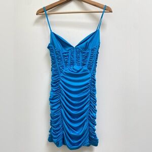 Zara Electric Blue Ruched Strap Dress